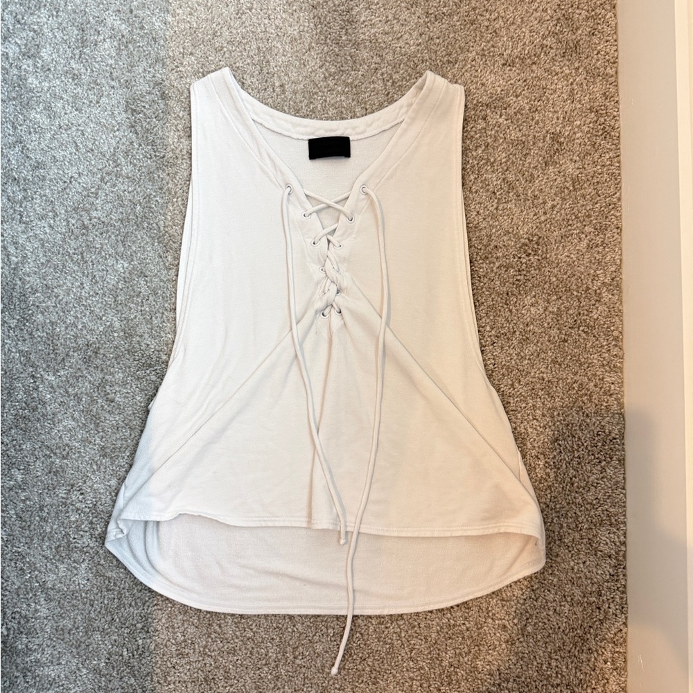 Carbon38 White Lace-Up Workout Tank Top size Small in Good Condition